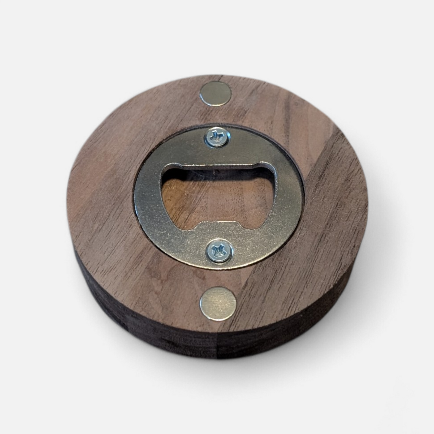 Magnetic Round Walnut Bottle Opener